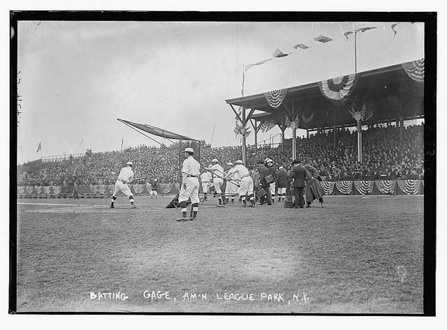 The Highlanders take batting practice at Hilltop Park in 1911.